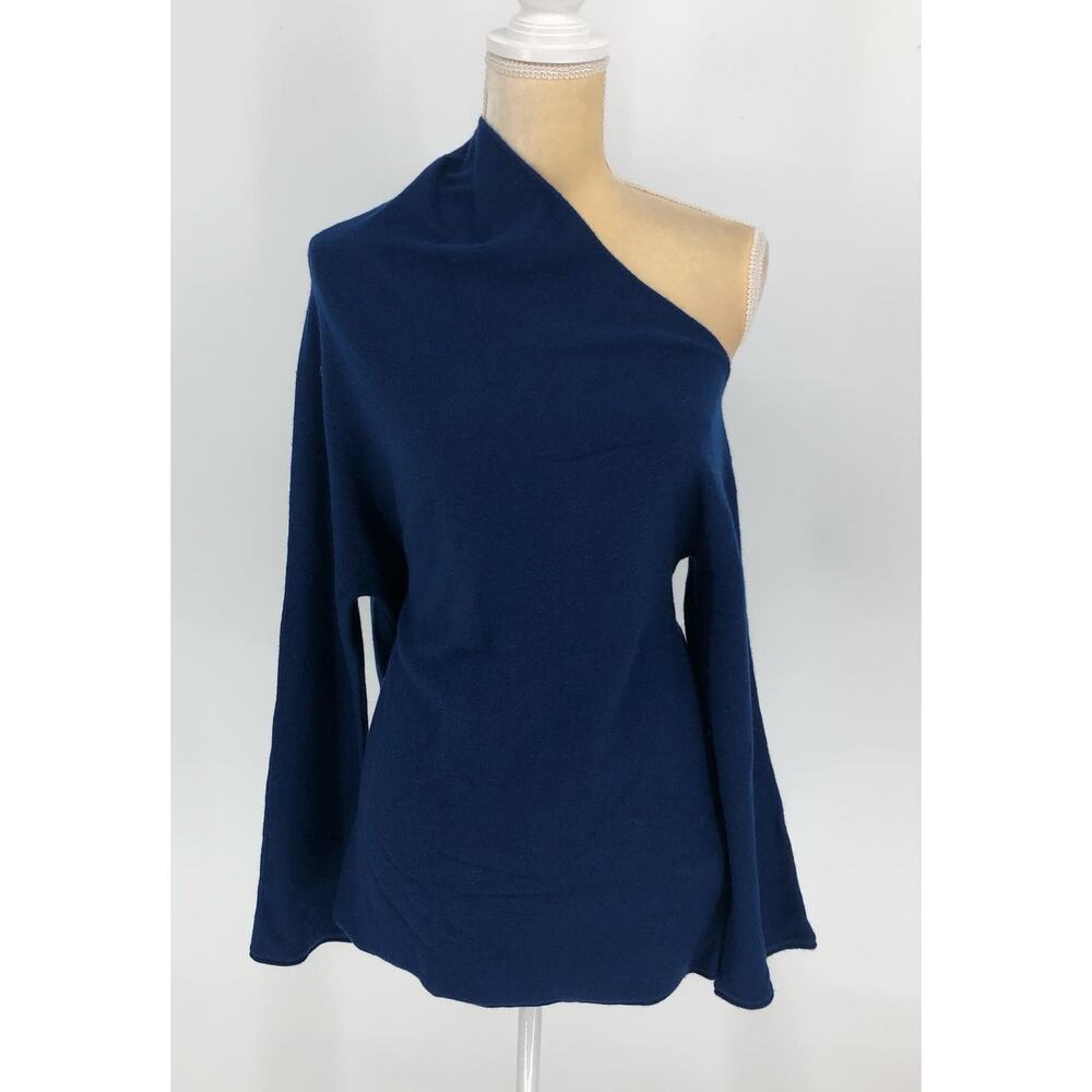 Vineyard Vines Womens Cashmere One Shoulder Sweater Small Blue Drapey NWT